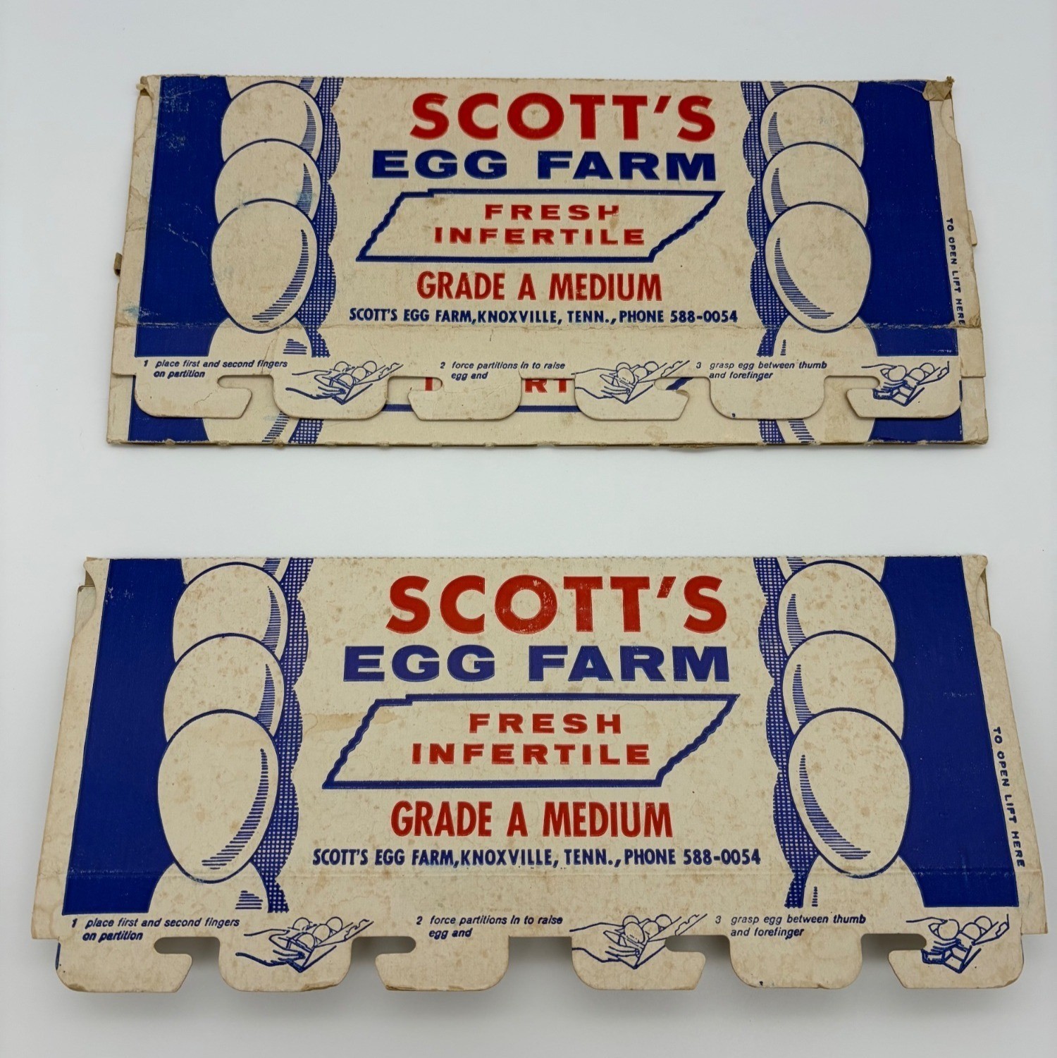 Vintage Scott’s Egg Farm Knoxville TENN Egg Cartons Pair Grade A Medium Local Ad