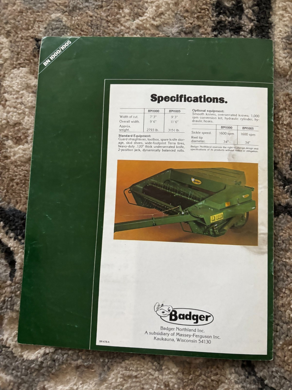Badger BN1000 Mower Conditioner Haybine For 1978 Brochure DCPA26