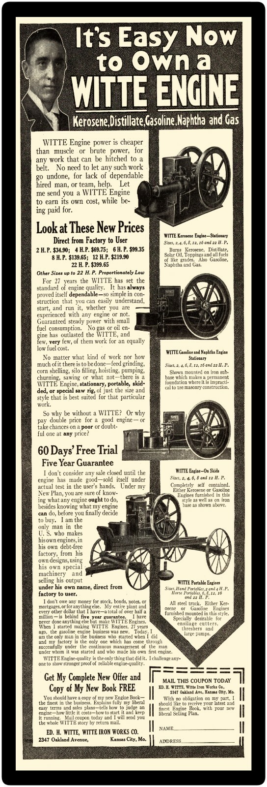 1914 Witte Iron Works New Metal Sign 6 x 18″ Free Shipping Gas, Kerosene Engines