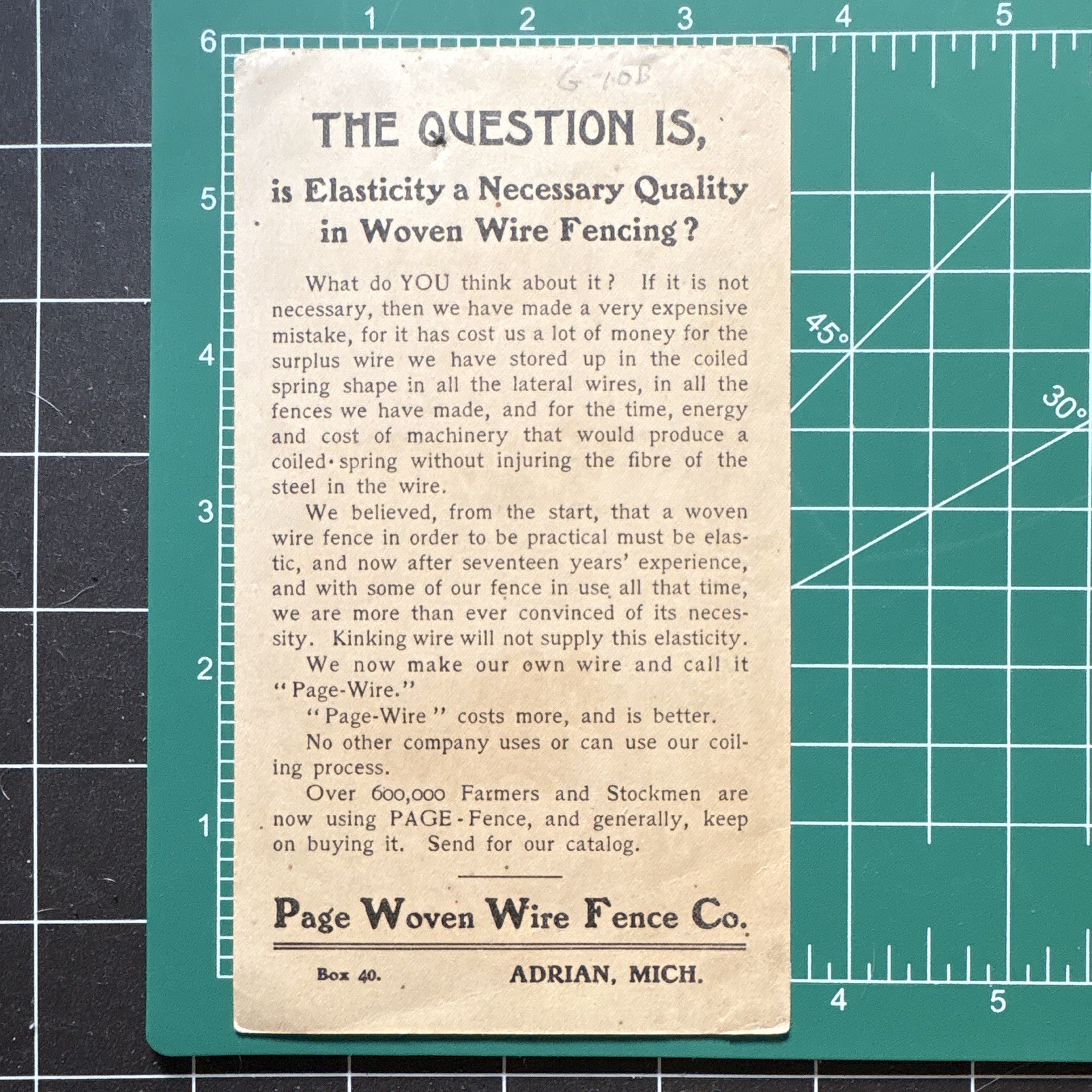 Page Woven Wire Fence Co. “Page Fence Protects” Agriculture Trade Card