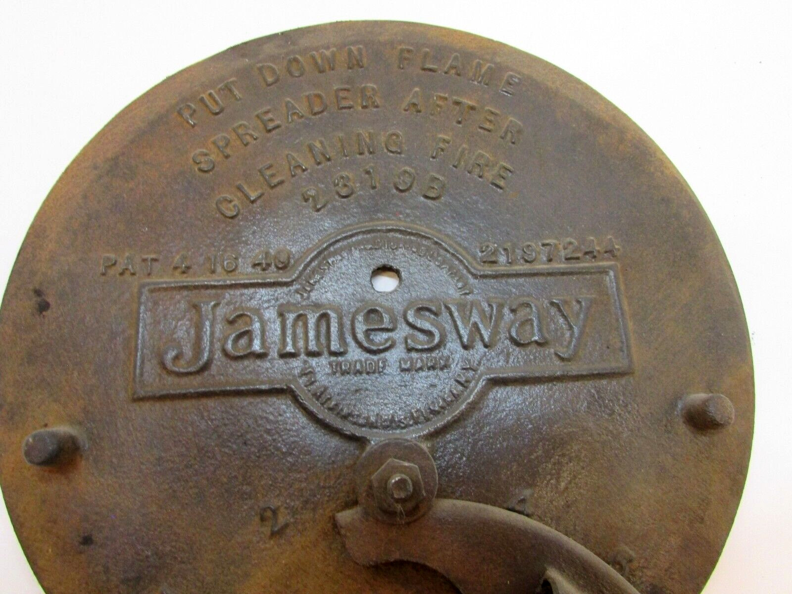 Primitive 1940 Jamesway Poultry Brooder House Cast Iron Stove Door 8″ dia Lid