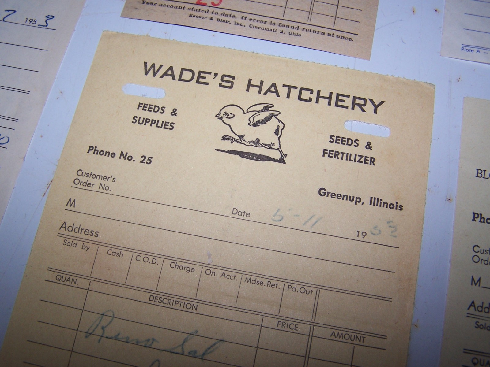 Five 1950’s GREENUP ILLINOIS Sales Receipts – Dillier’s Winnett’s Wade’s Greeson