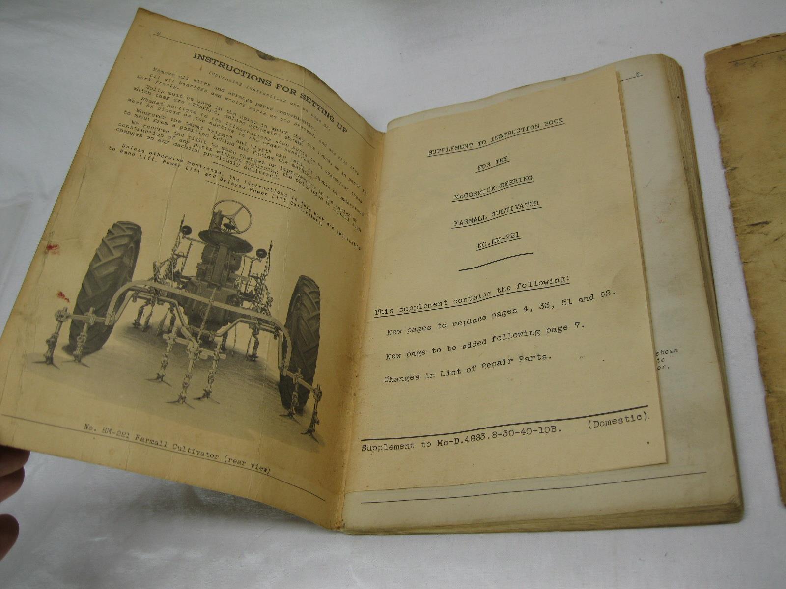 Original 1940 McCORMICK DEERING Instruction Manual FARMALL CULTIVATOR HM-221
