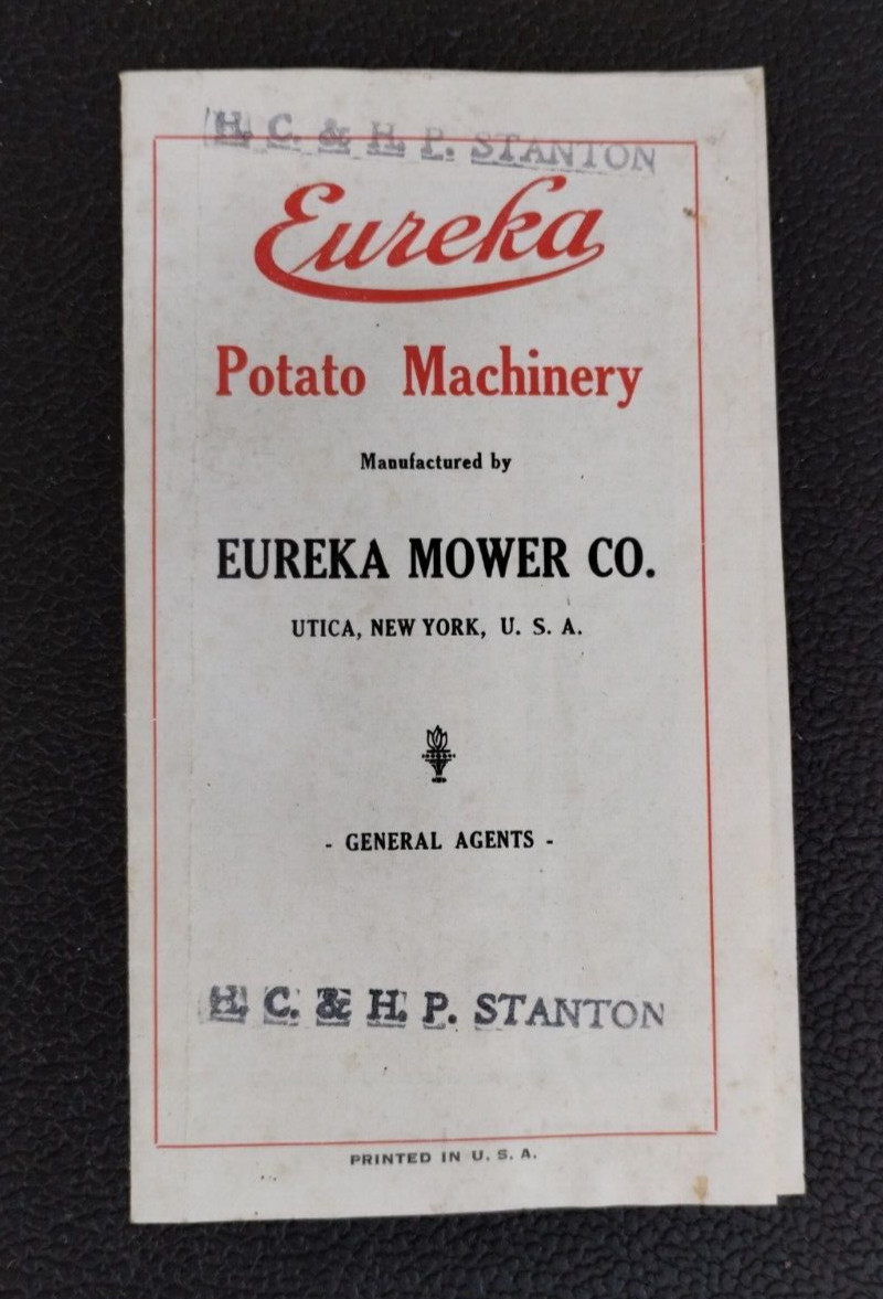 Circa 1900 Eureka Mower Company Potato Machinery Advertising Utica New York