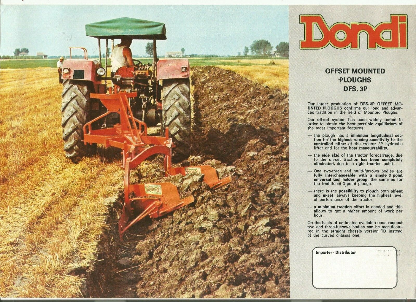 Original OEM Dondi DFS.3P Offset Mounted Ploughs Plows Sales Brochure Spec Sheet