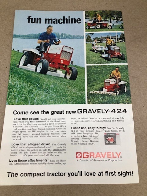 1968 GRAVELY 424 “Fun Machine” Lawn and Garden Tractor Mower–vintage orig ad
