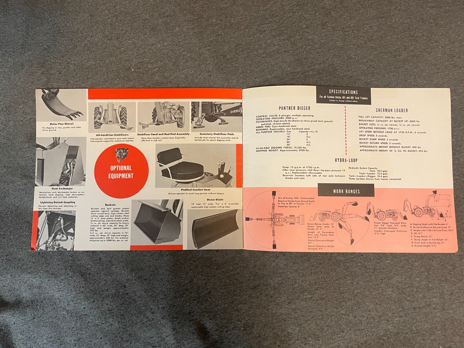1950’s Sherman Products Panther Loader Tractor Brochure Vintage 8 Pages
