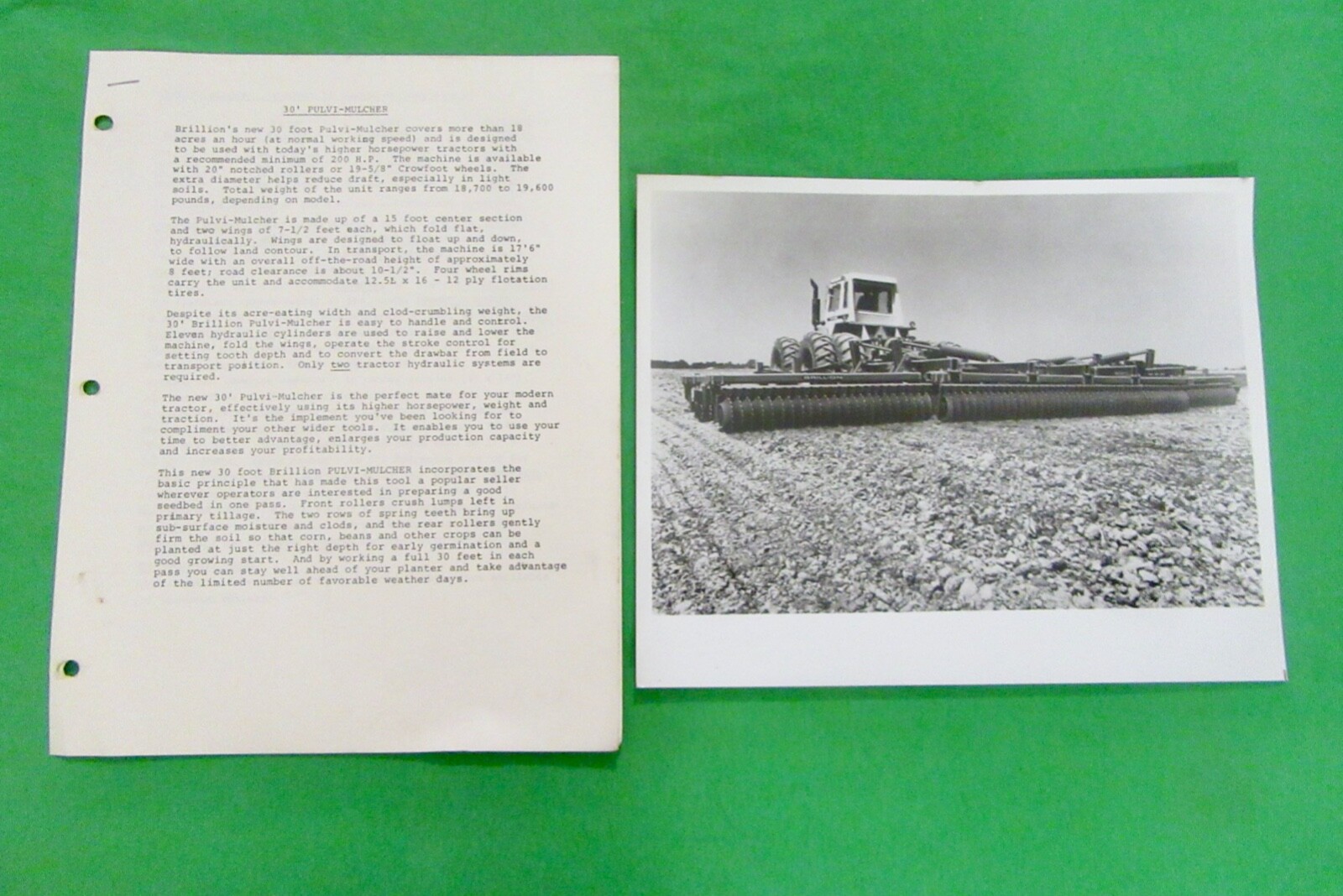 Vintage Brillion 30′ Pulvi- Mulcher 8″ x 10″ Black & White Photo (Original)