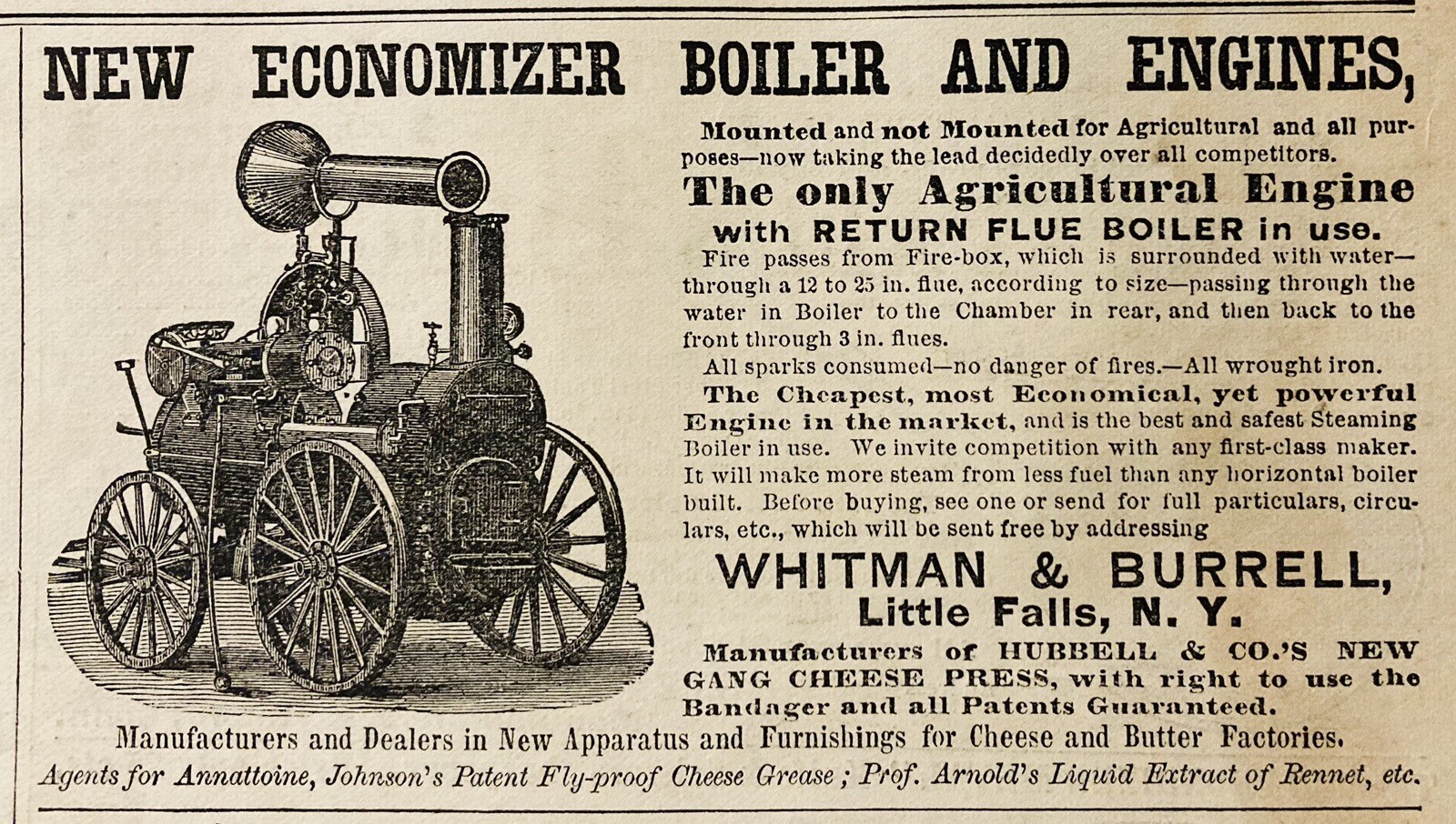 1877 AD.(XH79)~WHITMAN & BURRELL CO. LITTLE FALLS, NY. ECONOMIZER BOILER ENGINES