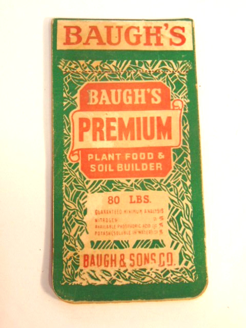 old Baugh’s Premium Plant Food & Soil Builder Fertilizer advertising notebook