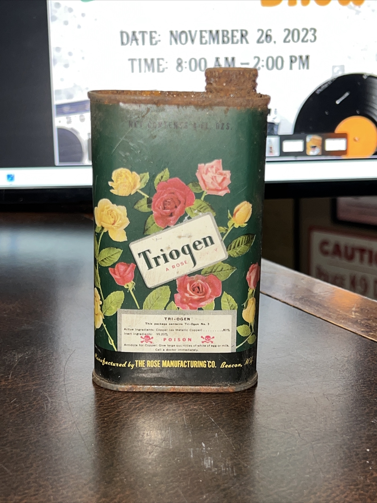 Vintage Flower Tin Triogen Rose Manufacturing Co