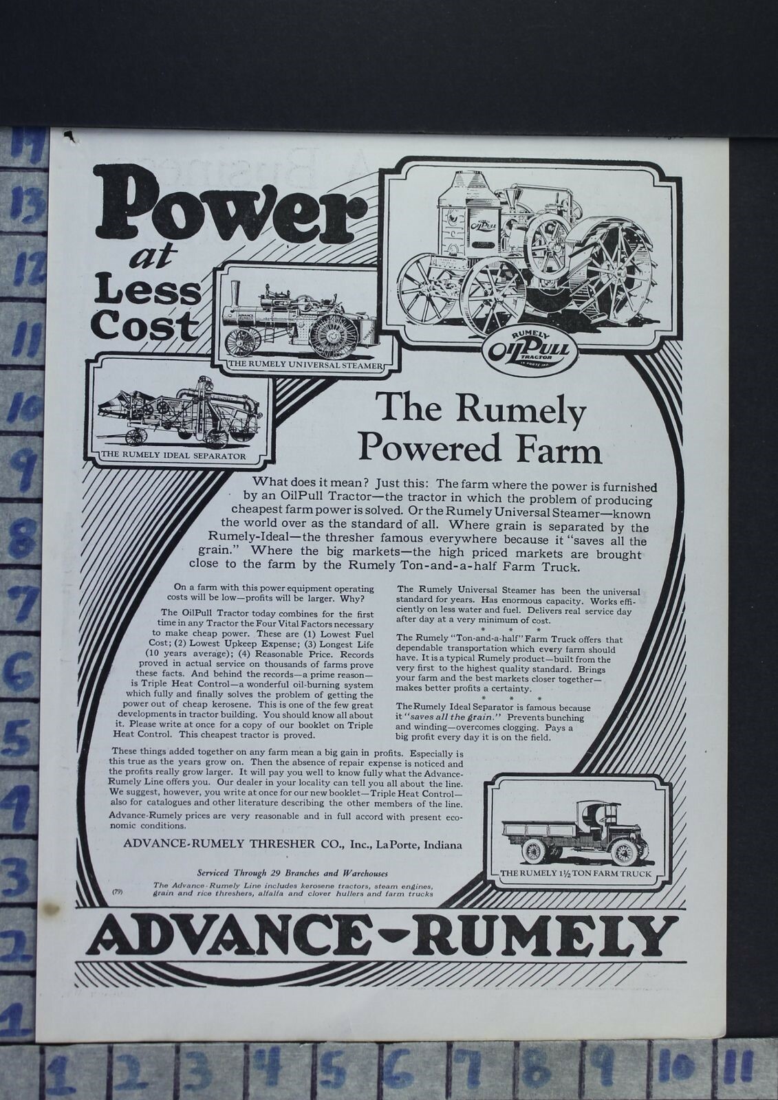 1922 ADVANCE-RUMELY STEAM AGRICULTURE FARM TRACTOR MACHINERY VINTAGE AD CA91