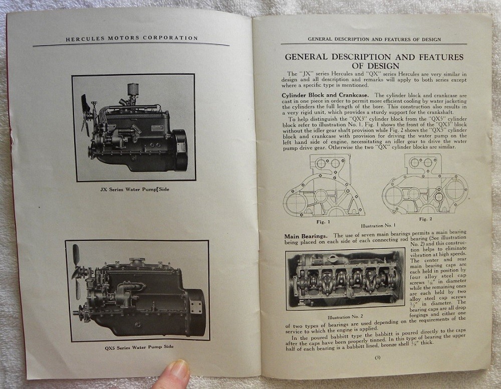 Original 1938 Hercules Operator’s Handbook for JX & QX Series Motors