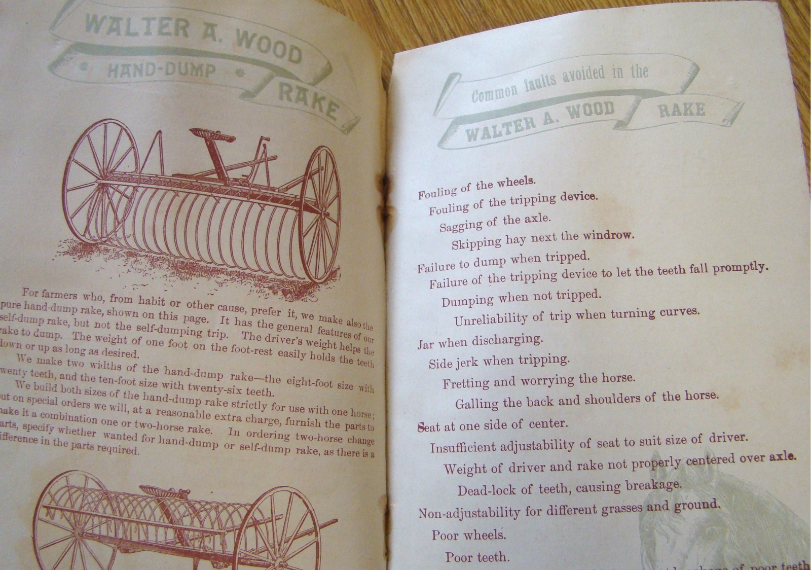 1800’s Wood Horse Drawn Hay Rake Catalog Antique Farm Implement old farming