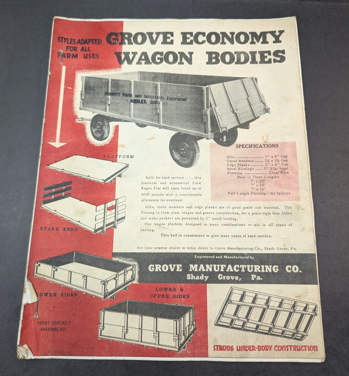 Vintage Grove Manufacturing Farm Wagon Catalog 9 Pages 1950’S