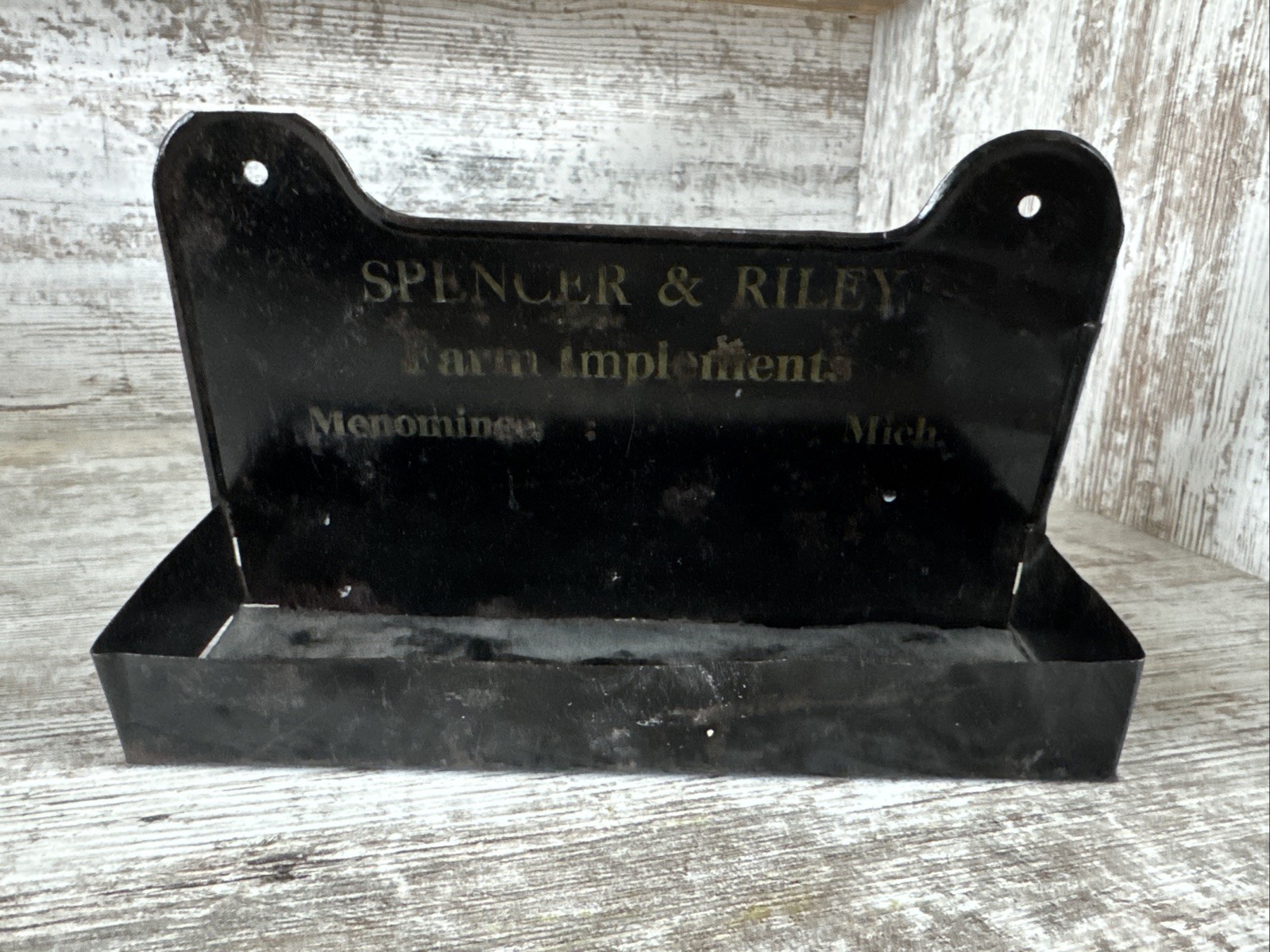 Tin Match Holder? Comb Holder? Spencer & Riley Farm Implements Menominee Mich