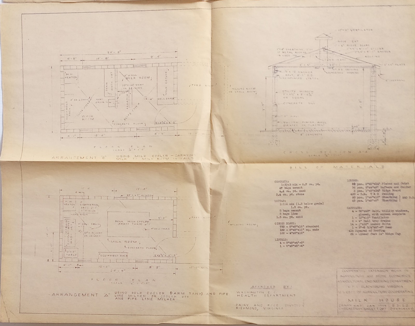 1940′-50’s Dairy Barn And Dairy Houses Actual Blue Prints 2 Houses & Both Barn
