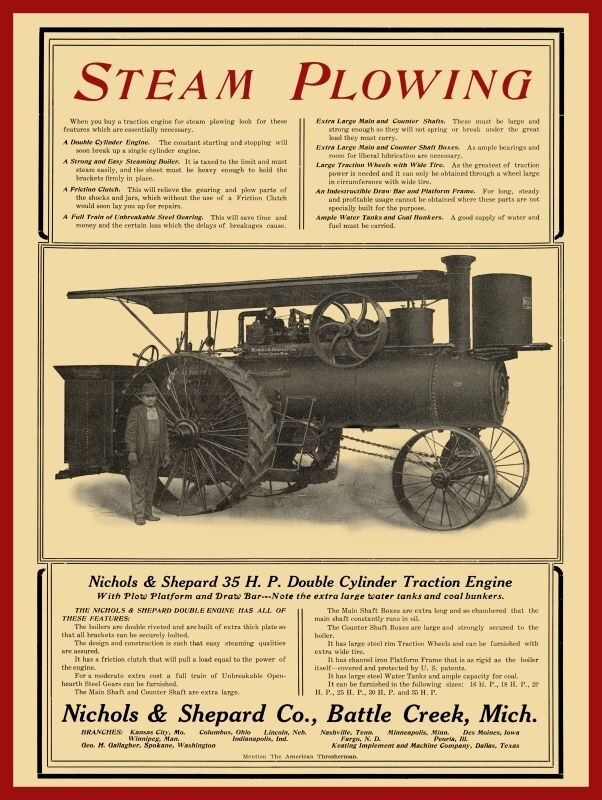1907 Nichols & Shepard Traction Engine NEW METAL SIGN: 9×12, Free Shipping