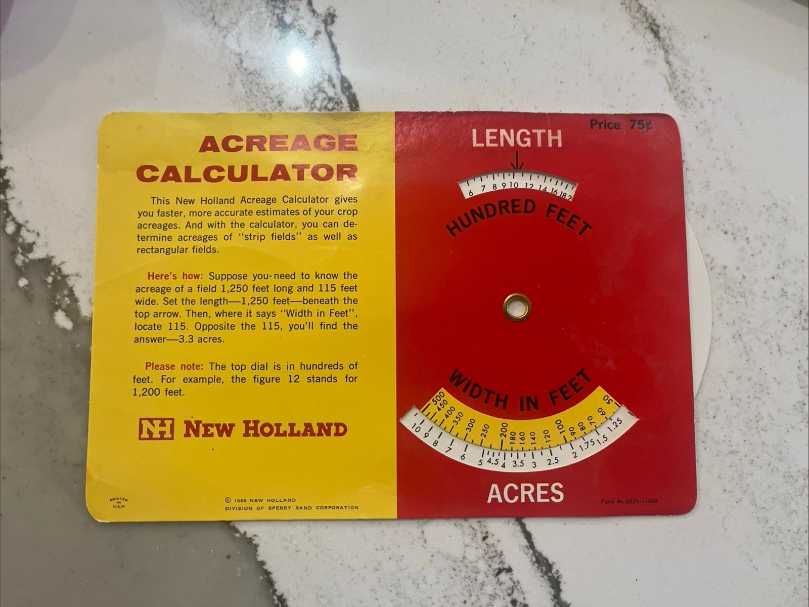1966 New Holland Sperry Acreage Calculator Wheel