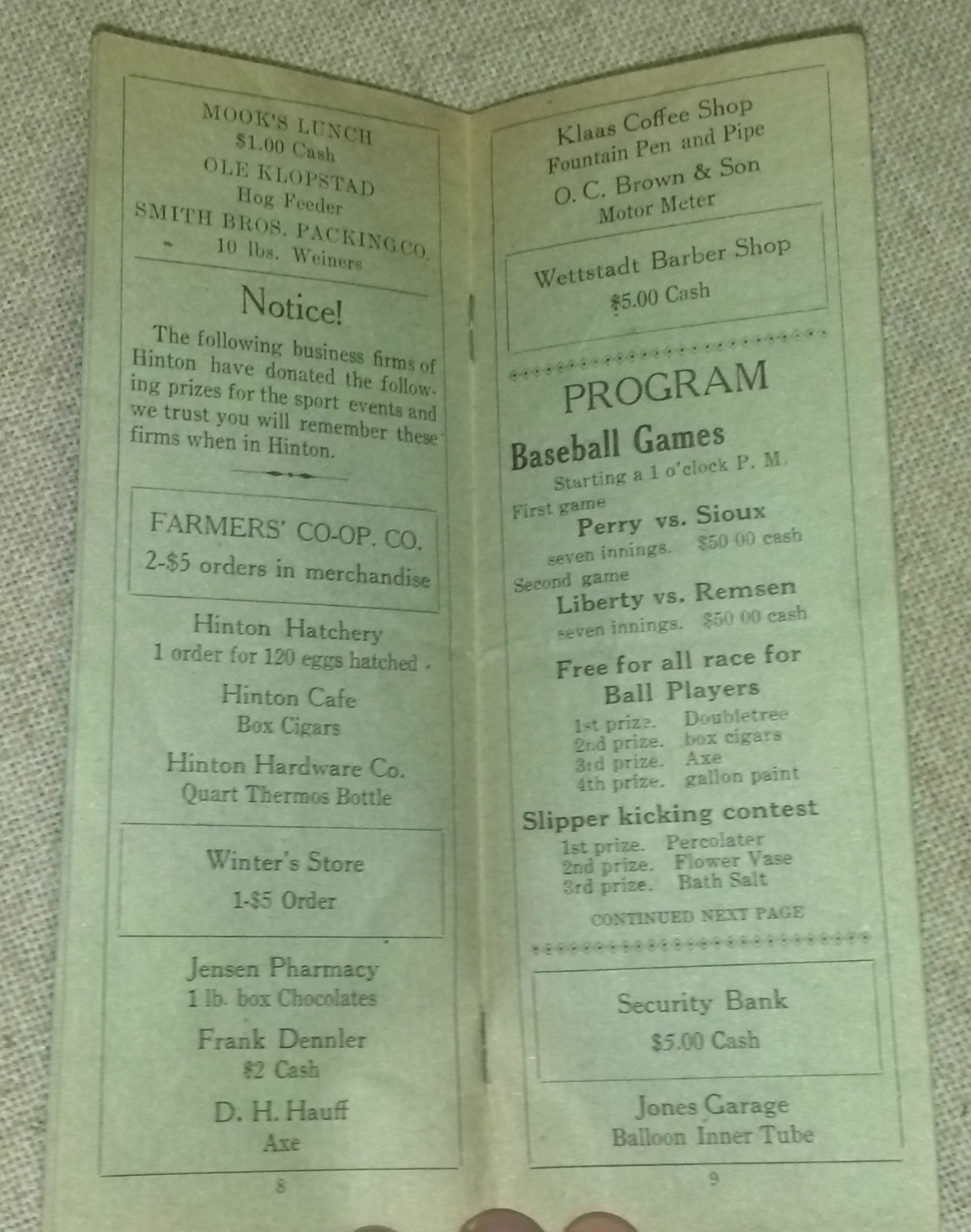 1928 7th Annual Perry Liberty Farm Bureau Picnic Program