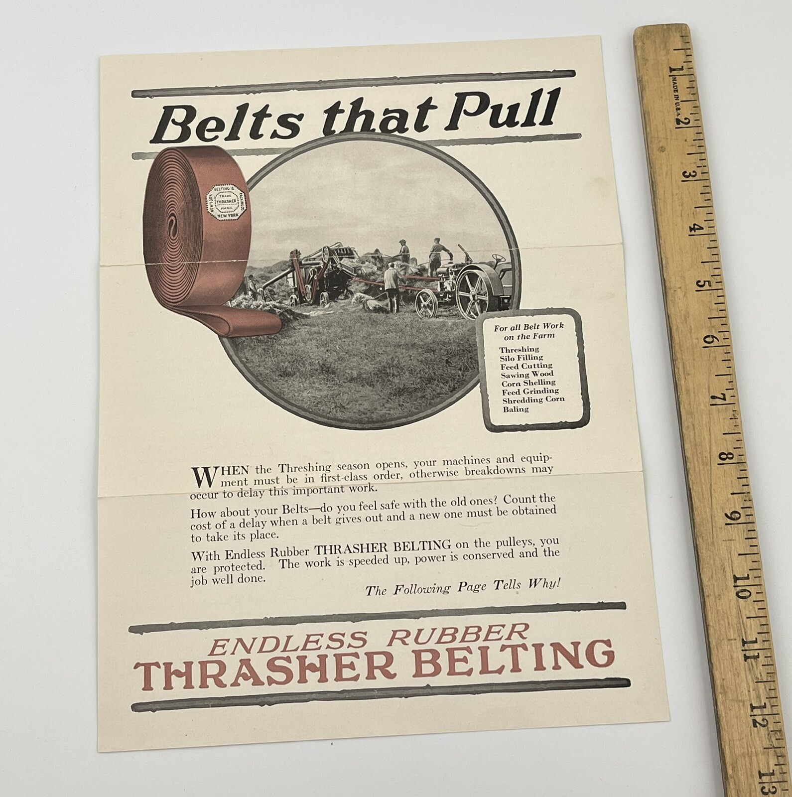 New York Thrasher Belting Packing Company Tractor Farming Equipment Advertising