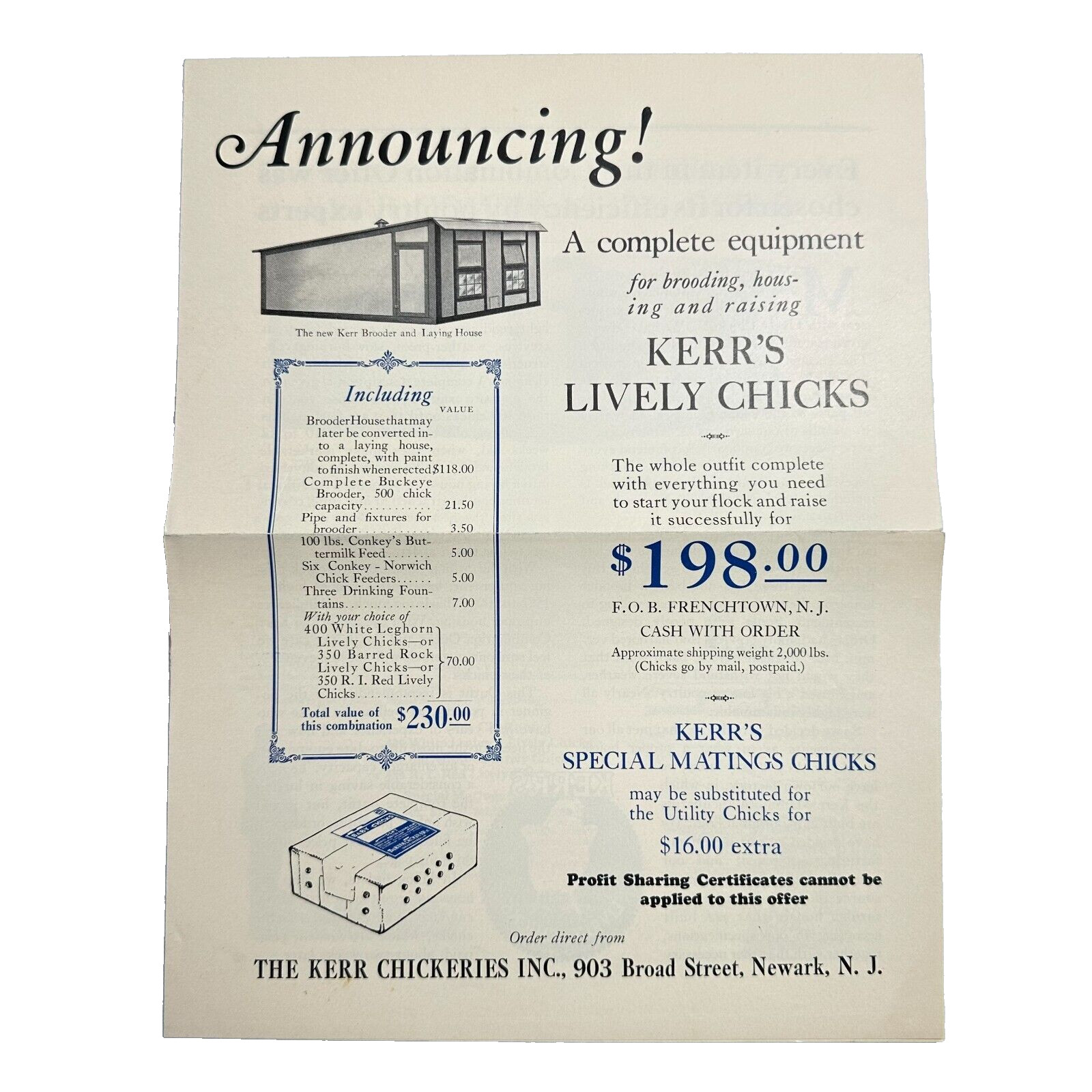 1924 Kerr’s Lively Guaranteed Lively Chicks Catalog Kerr Chickeries NEWARK NJ