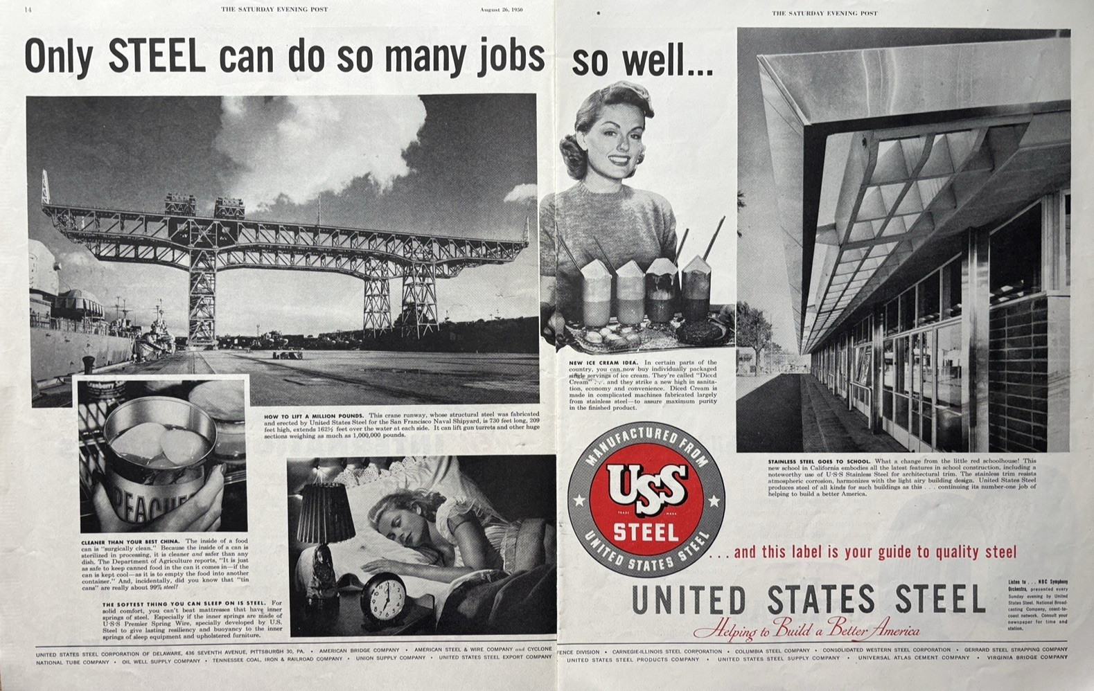 1950 United States Steel Better America San Fran Naval Shipyard Vintage Print Ad