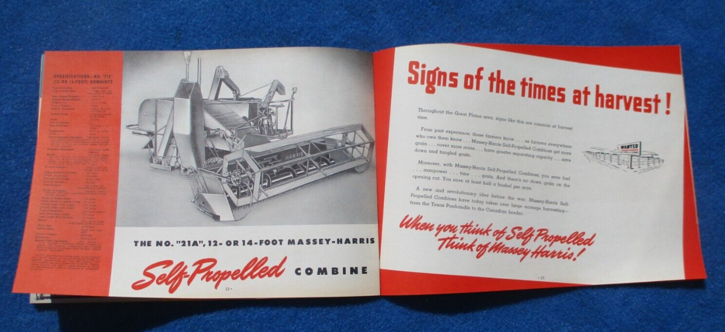 Massey Harris 1950’s Combine Sales Booklet Many Full Color Pages Original NOS