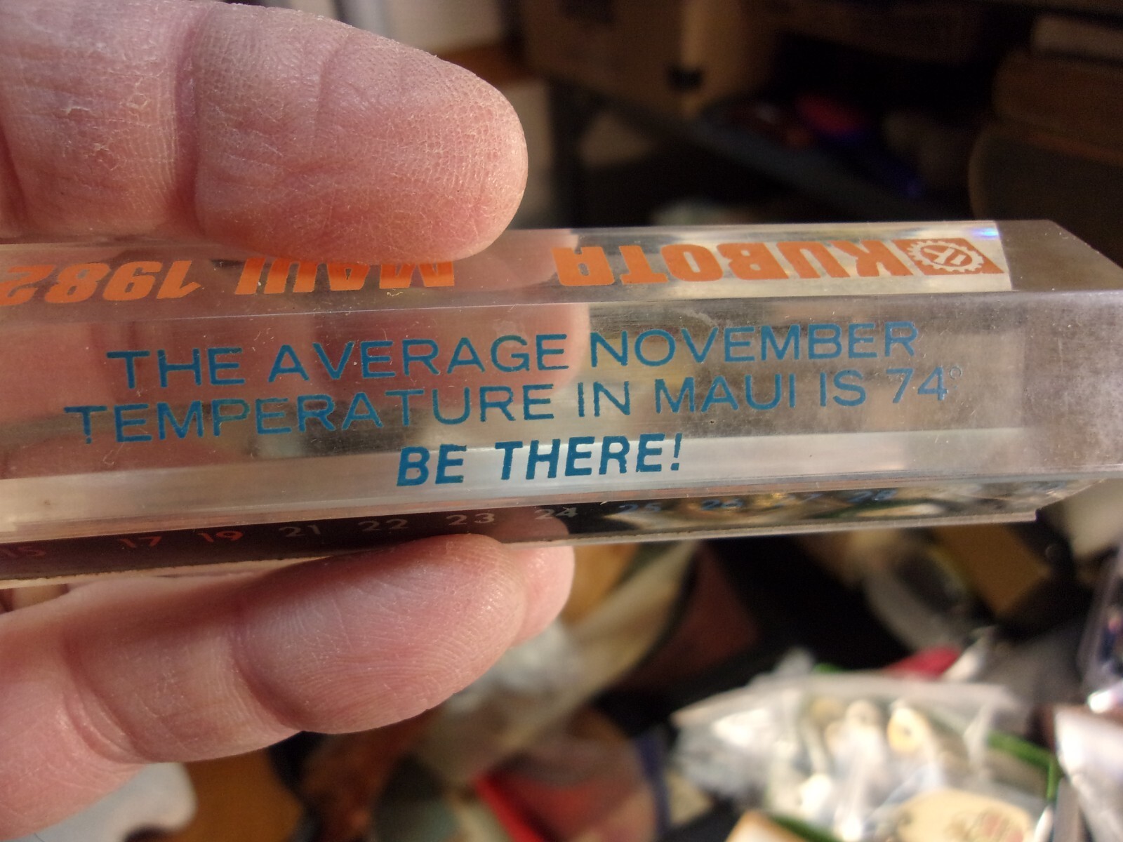 NEAT OLD VTG ACRYLIC? SALES CONTEST(?) PAPERWEIGHT “KUBOTA (TRACTORS) MAUI 1982”