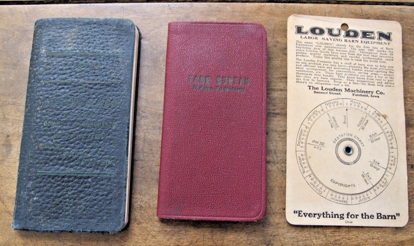 LOT OF VTG FARM POCKET LEDGERS AND GESTATION CHART ADVERTISING PROMOTIONS