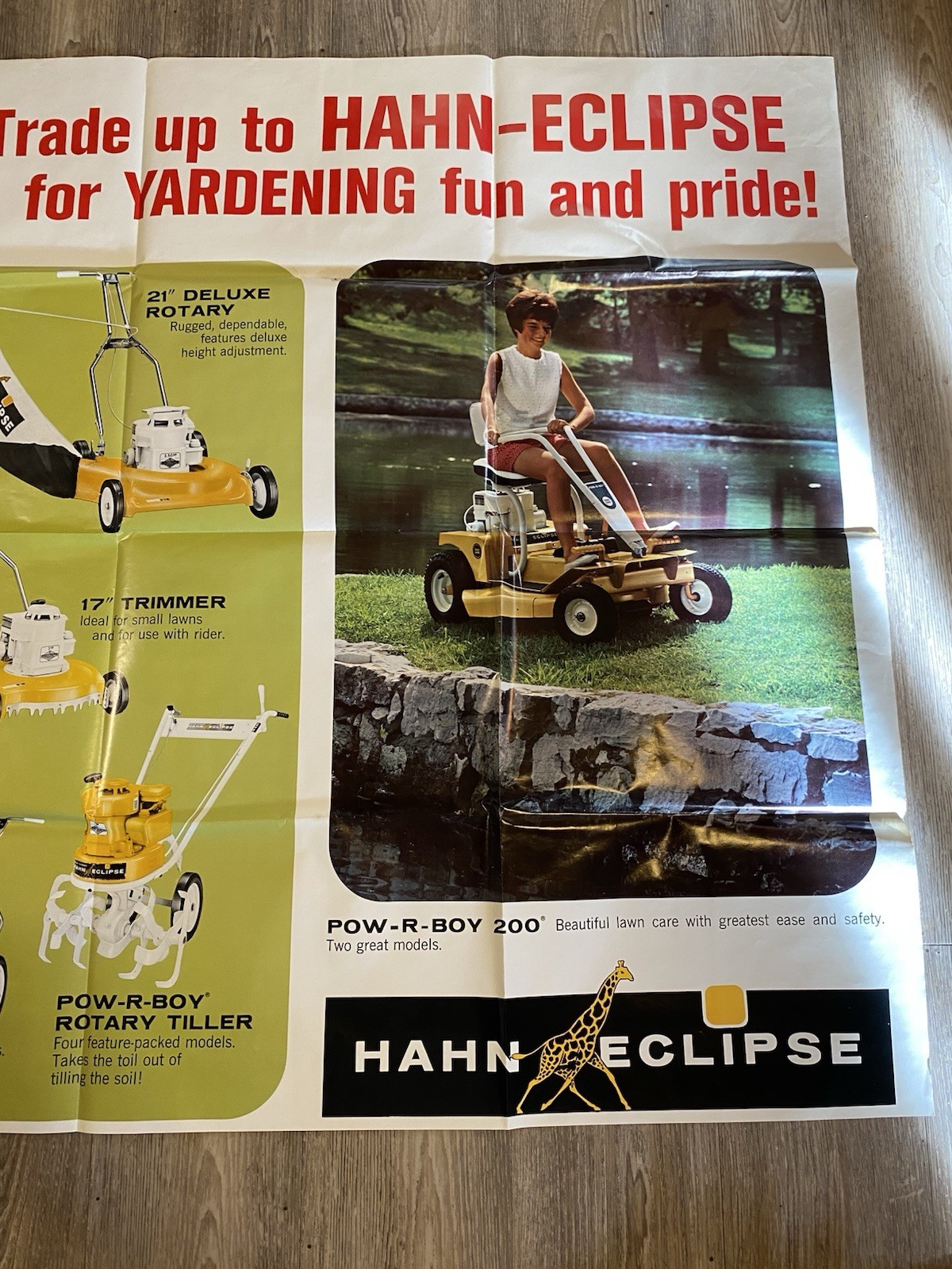 RARE 1960s Vintage Hahn Eclipse Yard Equipment Advertising Sign Poster 58″ x 41″
