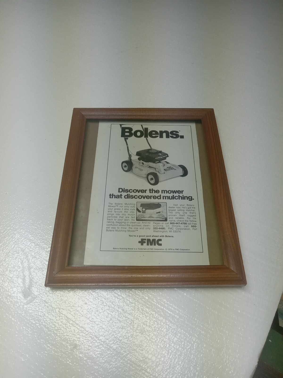 Bolens Mulching Lawn Mower Print Ad 1970s In Vntge 8×10″ Frame A Good Yard Ahead