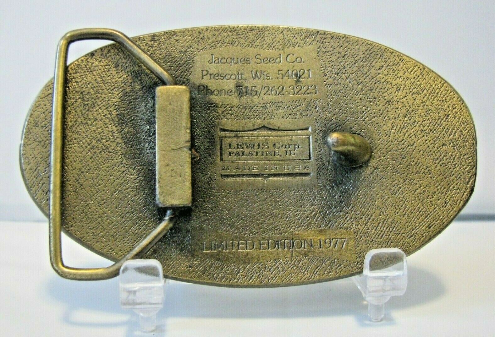 Jacques Seeds World Trademark Logo Brass Belt Buckle Vintage 1977 LE farm corn
