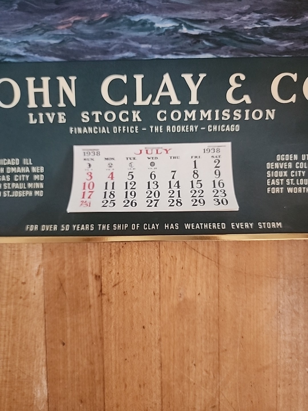 1938 John Clay & Co. Livestock Commission Company Advertising Calendar