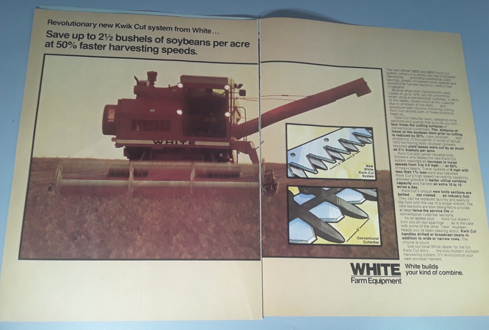 Original 1977 White Combine 2-Page Magazine Ad “Kwik Cut System”