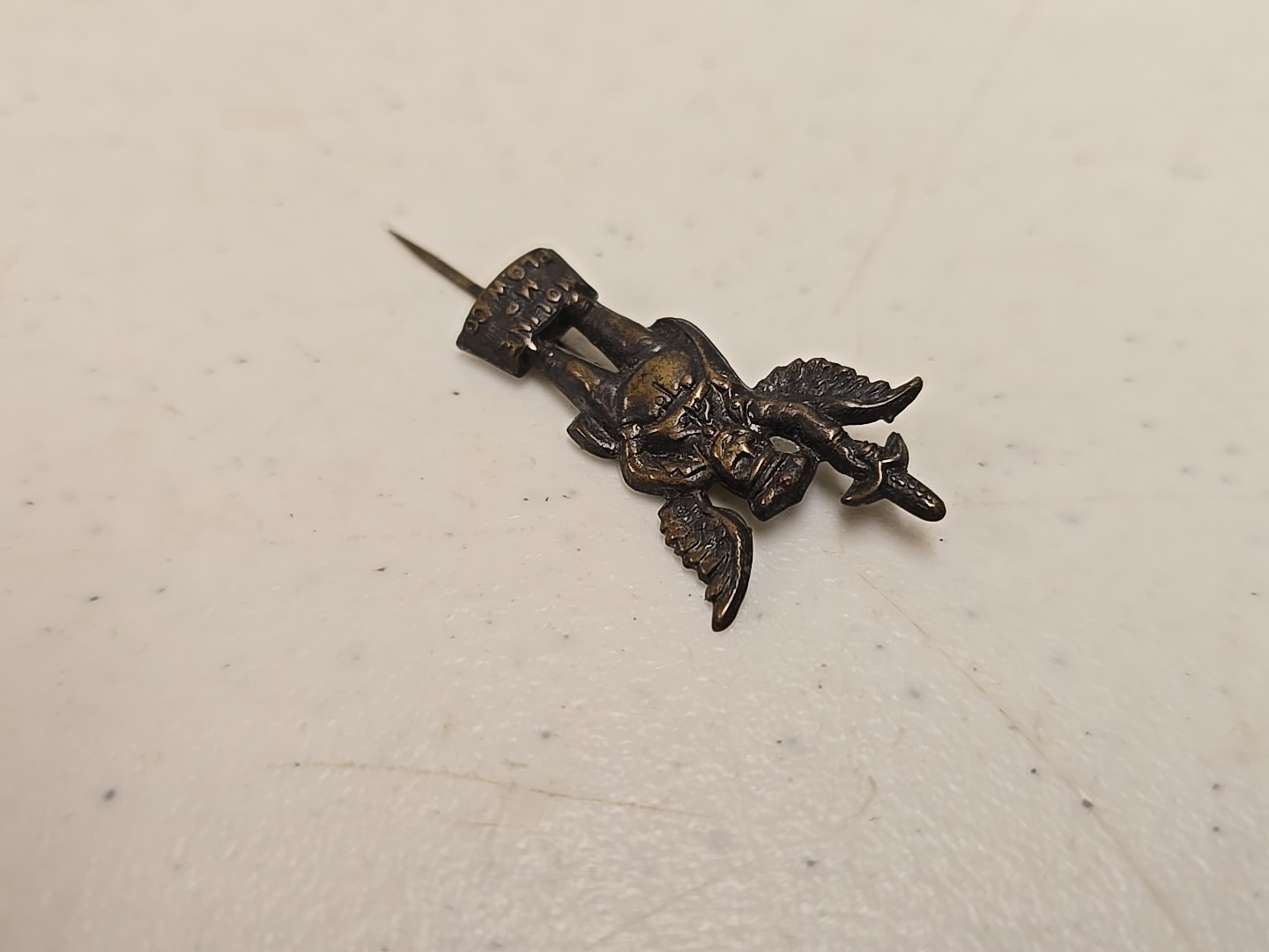 Antique 2″ Moline Plow Co Flying Dutchman Advertising Brass Stick Pin