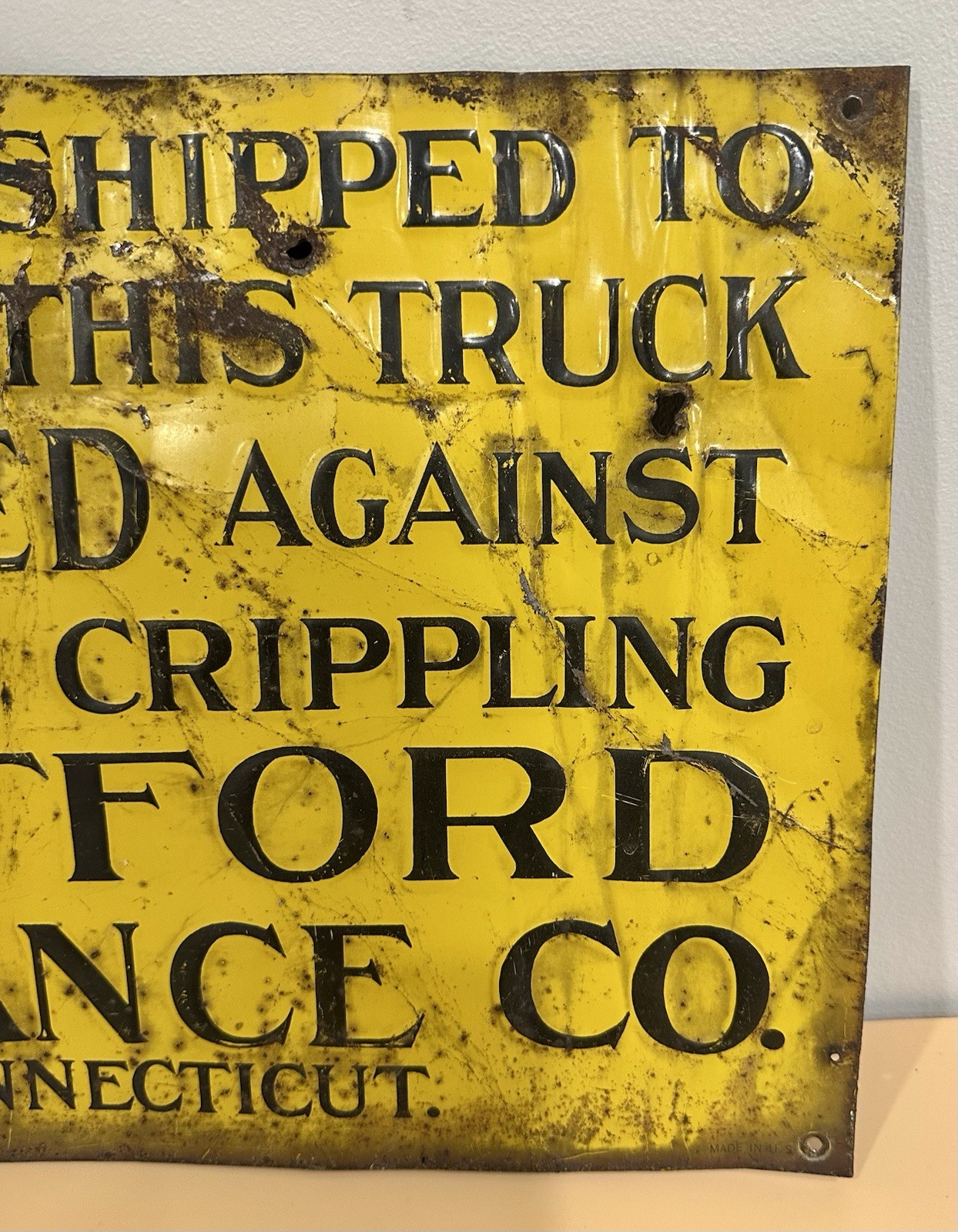 Vintage Hartford Fire Insurance Live Stock Market Metal Sign 23 1/2″ X 11 1/4″