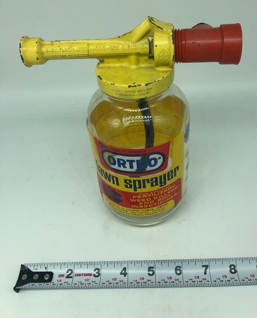 Vintage 1960’s Metal Ortho Chevron Chemical Lawn Fertilizer Glass Sprayer
