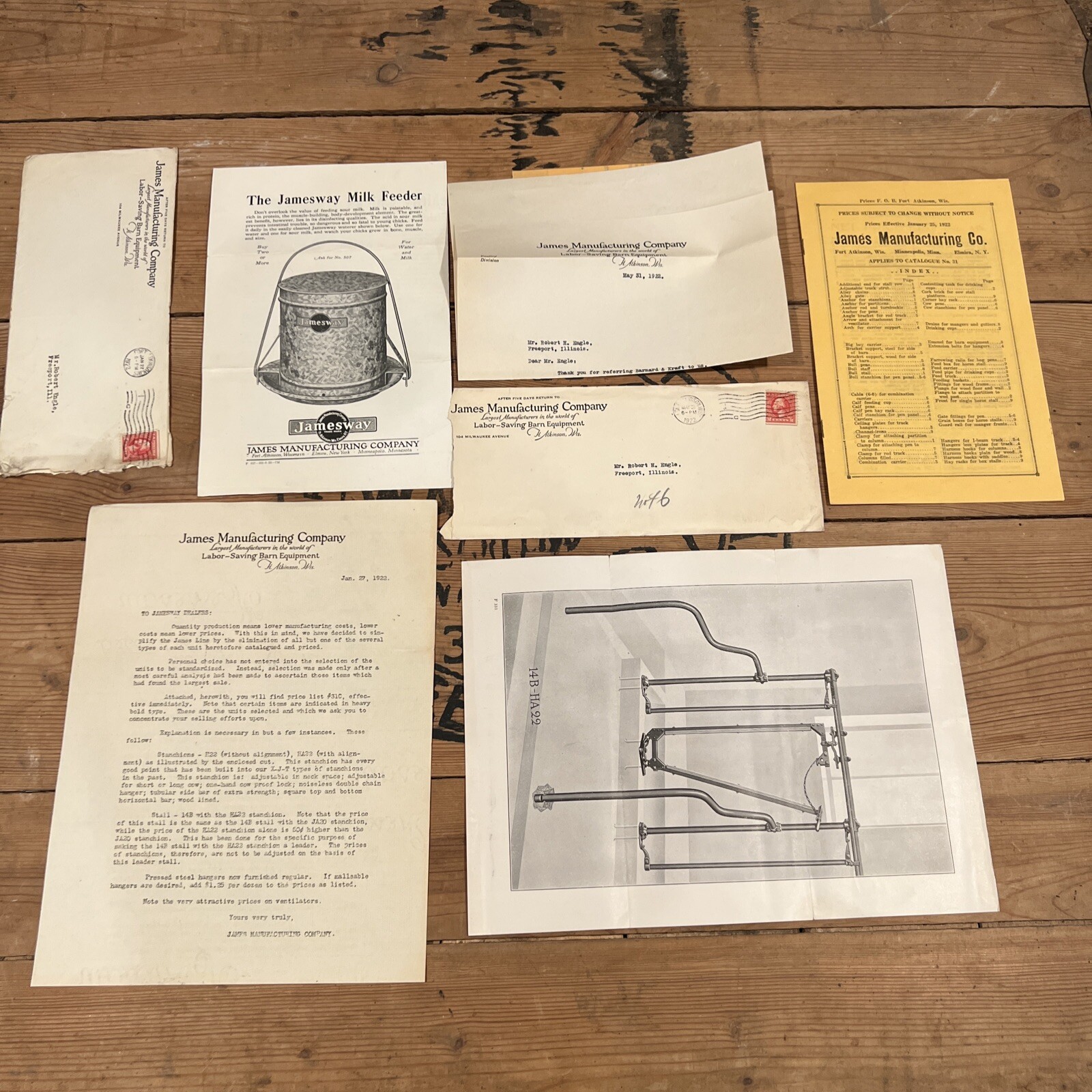 1922 James Mfg Jamesway Paper Lot Brochures Letterheads Appleton WI Elmira NY