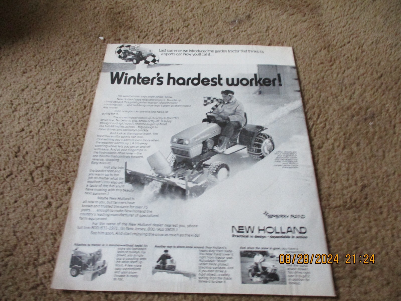1971 New Holland Garden Tractor ad S-14 model 10 x 12″, 1 page original