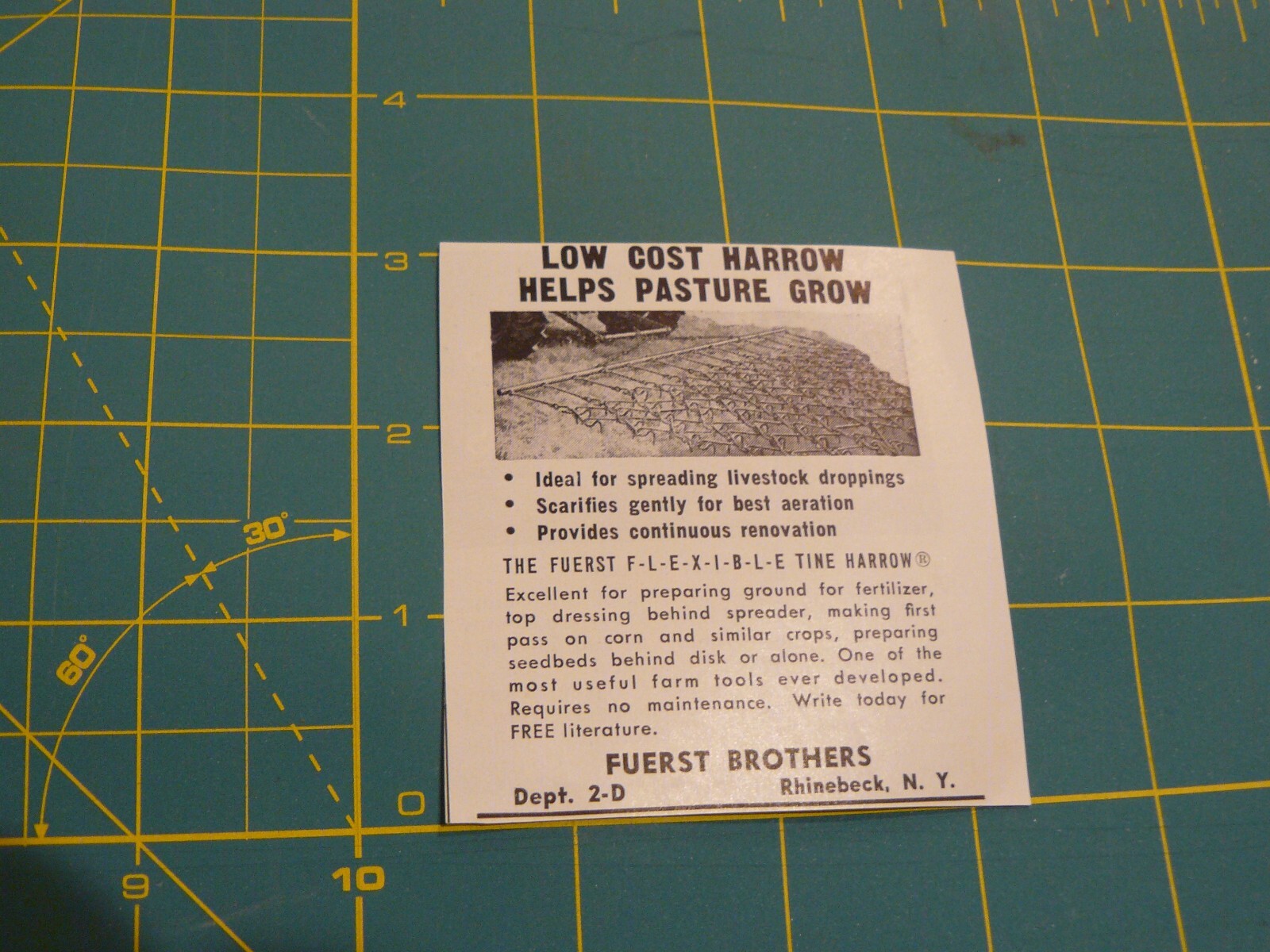 THE FARM QUARTERLY- SPRING 1959-AD-Low cost FUERST HARROW BROTHES/ Rhinebeck, NY