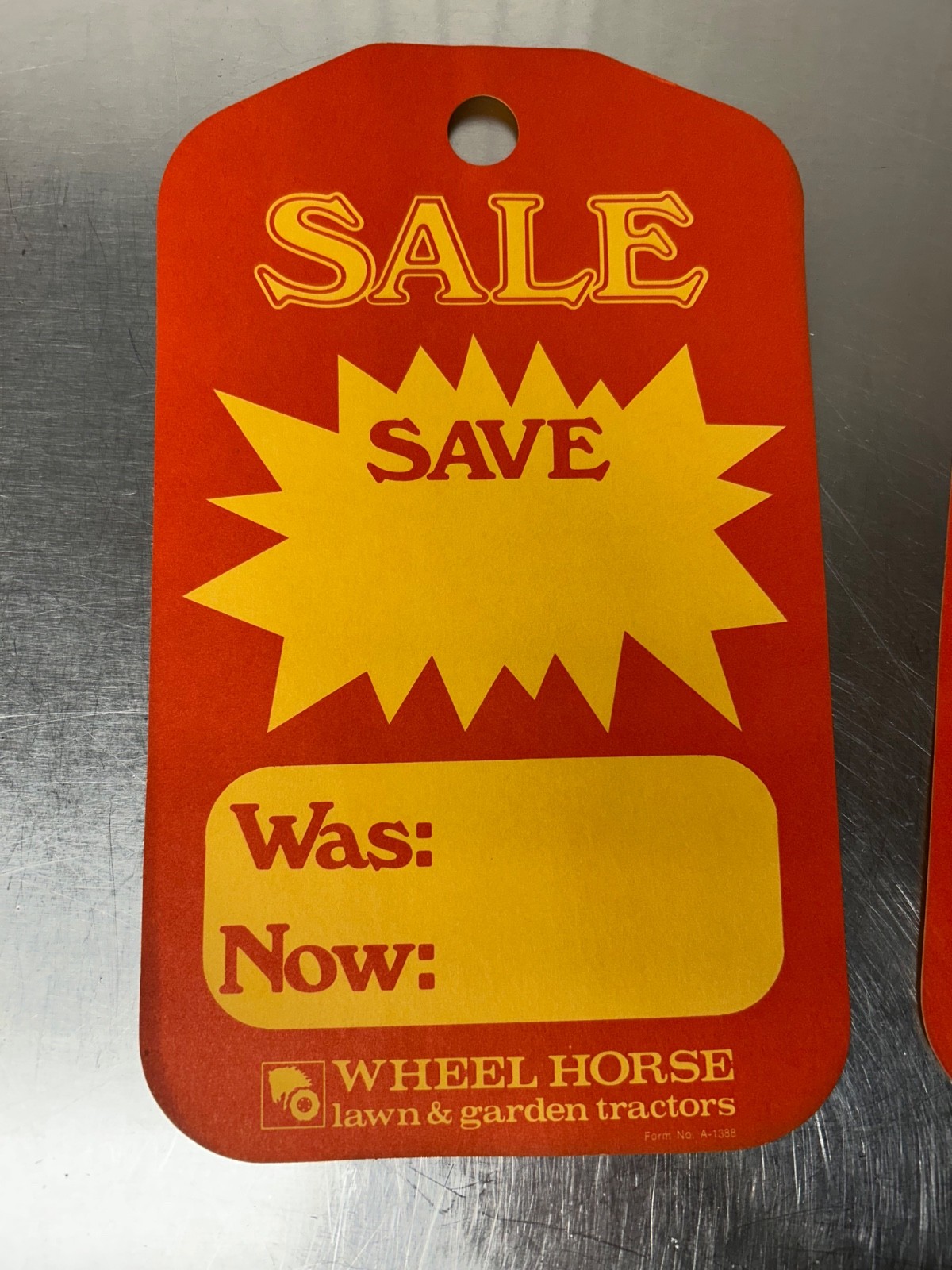 NOS Wheel Horse Dealer Price Tag Sale Hanger Tag 1970’s