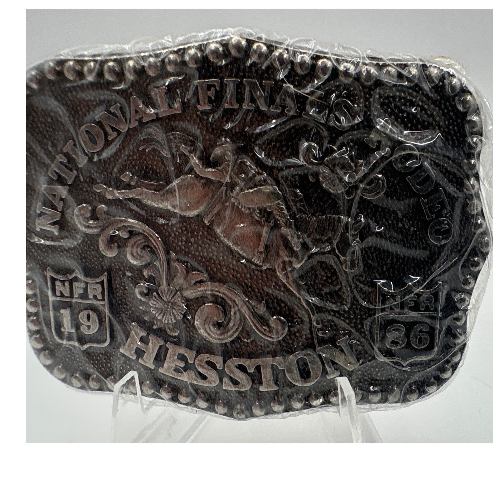 Hesston National Finals Rodeo Belt Buckle 1986 Commemorative Bronze Tone NIB