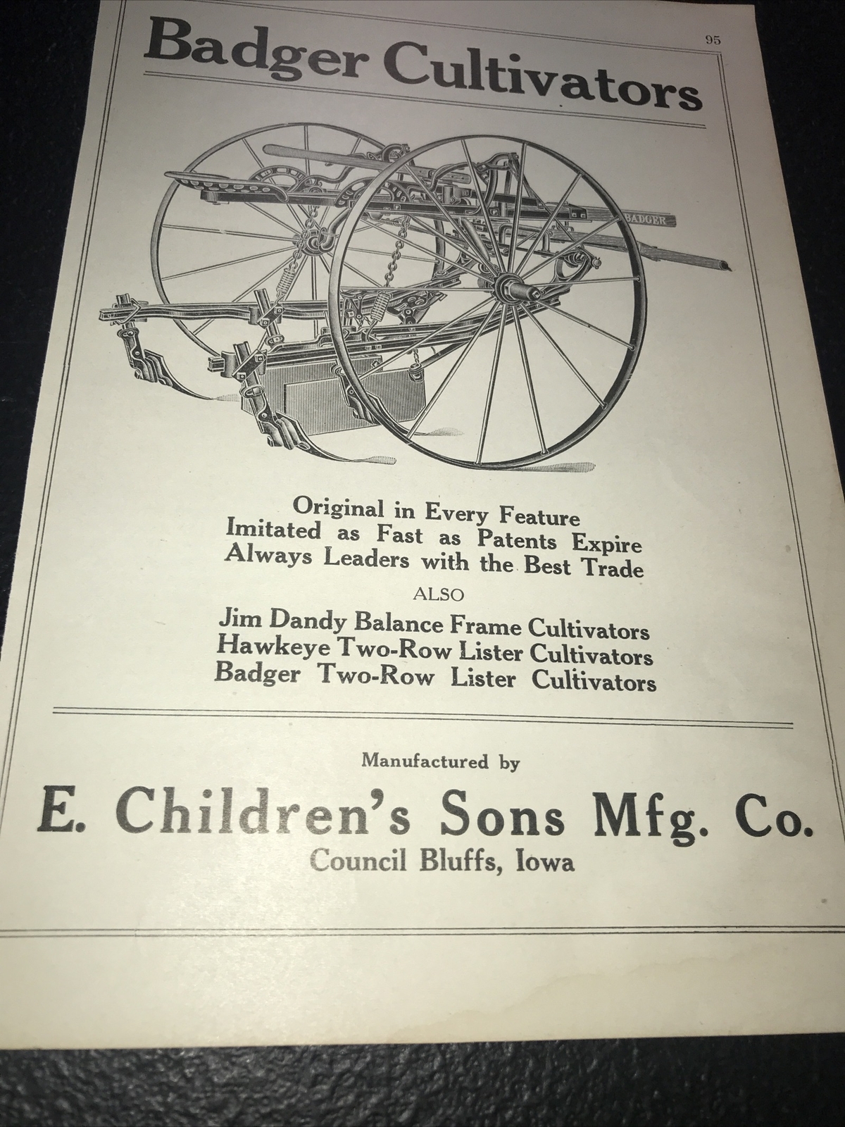 1916 Badger Cultivators Farm Advertising – Council Bluffs – Iowa
