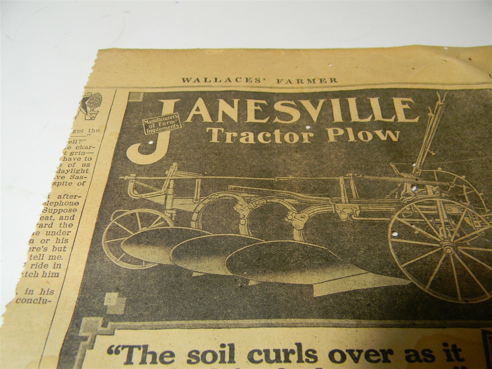 Vintage 1917 Janseville Machine Co. Tractor Plow Man Cave 1910’s Print Ad 5A11