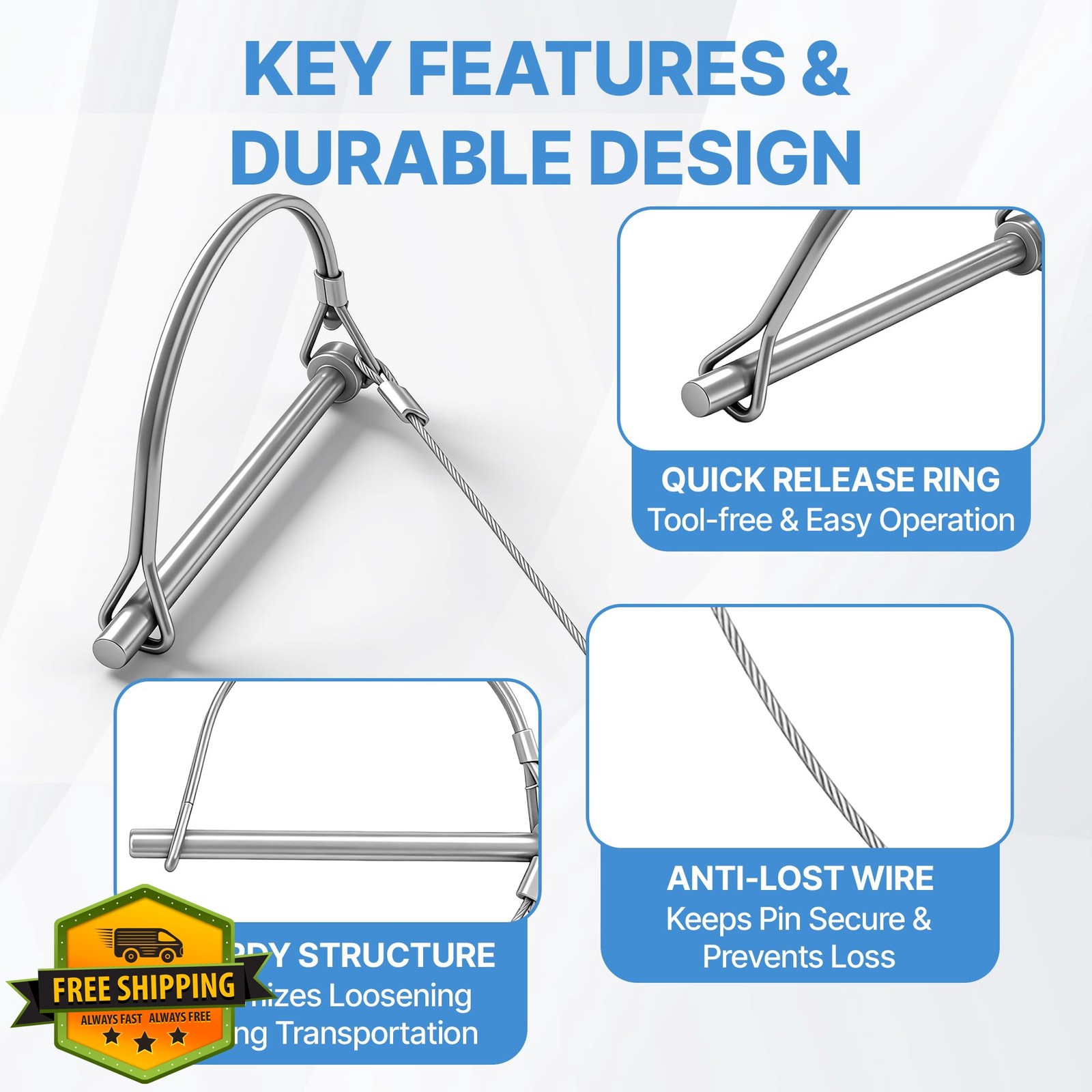 Ayxwkyfc 2 Pack Trailer Pin w/Wire 1/4″ x 3.54″