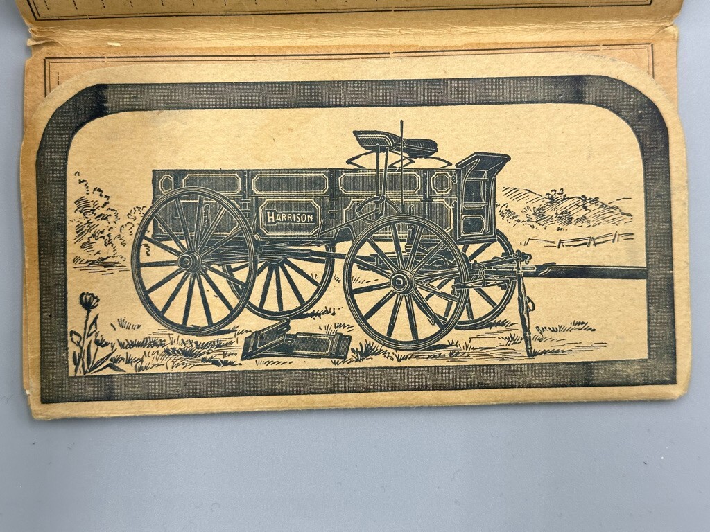 1892 HARRISON WAGON WORKS Machinery FARM Pocket Ledger GRAND RAPIDS MI Advertise