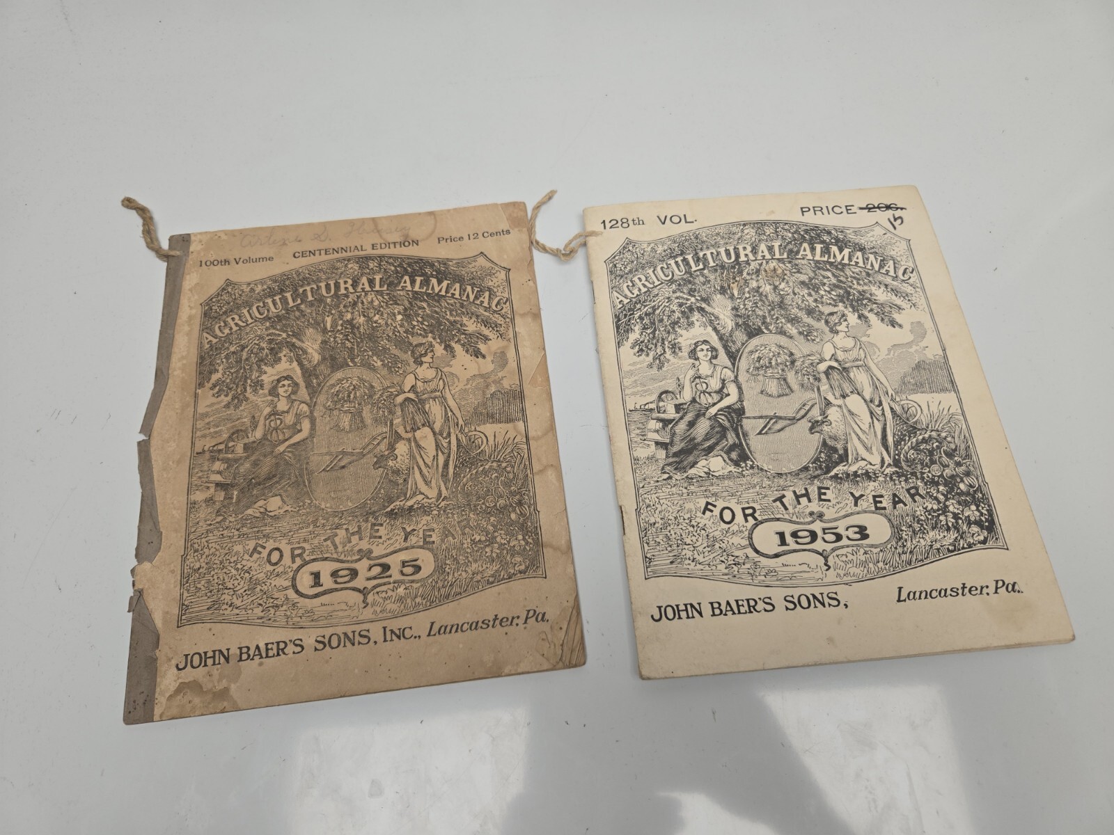Lot Of 2 – Agricultural Almanacs, John Baer’s Sons Lancaster Pennsylvania 1900s