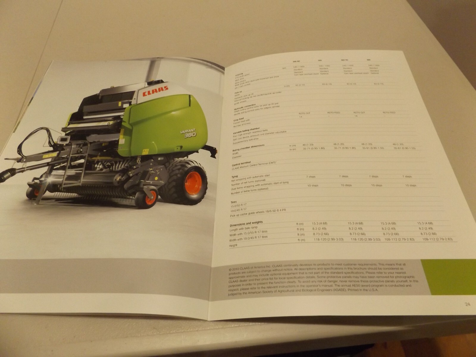CLAAS VARIANT 380 RC, 380, 360 RC, 360, LIT # COA 02/10