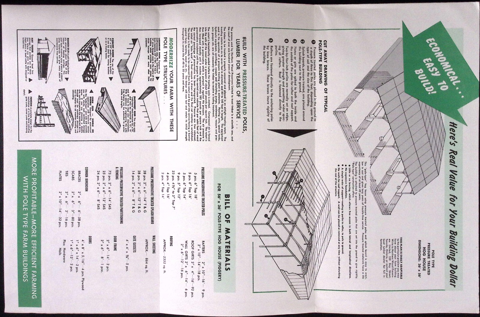 1950s Low Cost Pole Type Hog House Northern Wood Preservers Brochure